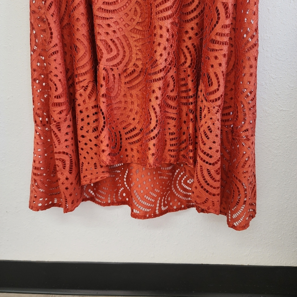 Reba Rust Orange Eyelet Ruffle Midi Dress Size XL - Picture 5 of 6